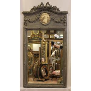 Old Mirror, Trumeau Louis XVI Style, Gray Tone Patina 68 X 125 Cm