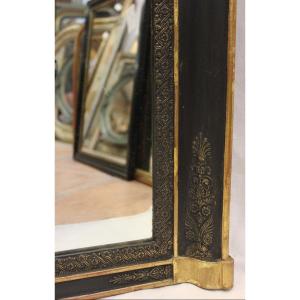 Large Antique Fireplace Mirror, Empire Molding, Black And Gold Patina 113 X 153 Cm