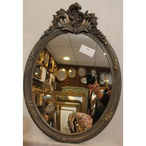 Louis XV Style Oval Mirror, Shell And Patina 48 X 65 Cm