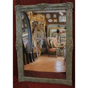 Antique Fireplace Mirror With Floral Decorations, Patina, Mercury Glass, 100 X 140 Cm