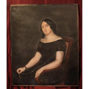 Large Charcoal And Pastel Portrait 19th Century 87 X 106 Cm