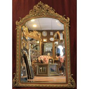 112 X 155 Cm, Antique Louis XV Style Fireplace Mirror, Gold Leaf And Patina, Beveled Glass