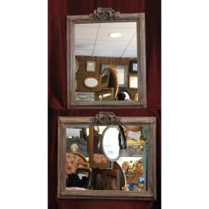 51 X 58 Cm, Fake Pair Of Mirrors, Patina And Flower Decor