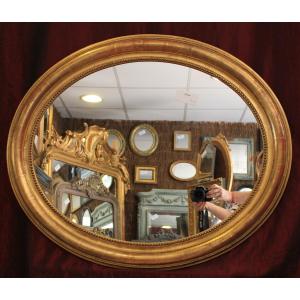 71 X 87 Cm Large Oval Gold Leaf Medallion Mirror Louis Philippe Perlé