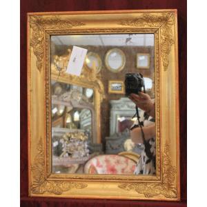 37 X 46 Cm, Small Antique Golden Rectangle Mirror, Mercury Glass