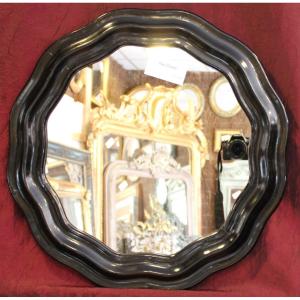 Diameter 51 Cm, Round Napoleon Mirror Black Lacquered Wood