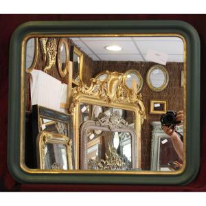 56 X 65 Cm Antique Mirror, Louis Philippe Molding, Green And Gold Patina