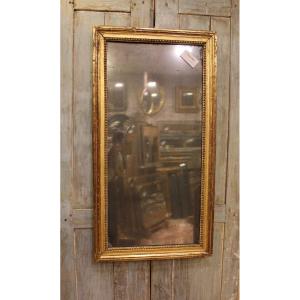 48 X 91 Cm Louis XVI Rectangle Pearl Mirror, Gilded Wood, Mercury Glass