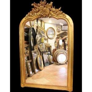 114 X 177 Cm Large Antique Mirror, Gold Leaf Gilding, Violin Decor, Musical Attributes 