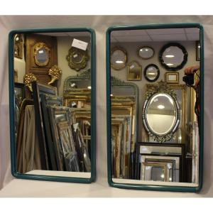 43 X 74 Cm Pair Of 70s Mirrors By Schönbuch, Emerald Blue