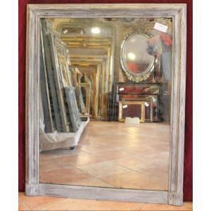 91 X 111 Cm Antique Fireplace Mirror In Patinated Wood, Mercury Glass
