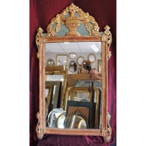 69 X 123 Cm Louis XVI Mirror, 18th Century, Carved And Gilded Wood