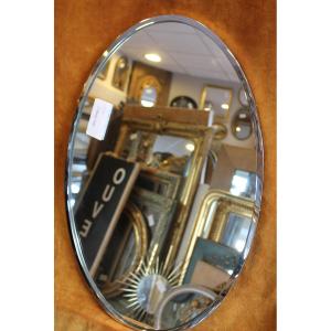 38 X 59 Cm Oval Modernist Mirror In Chrome-plated Metal