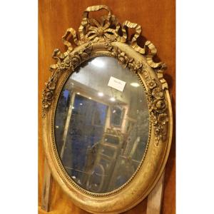 61 X 80 Cm Oval Mirror In Louis XVI Style, Gold Leaf, Mercury Glass.