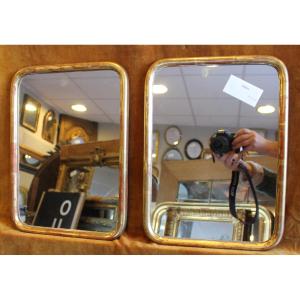 29 X 39 Cm, Pair Of Rectangular Mirrors, Half-round Gold Leaf Molding