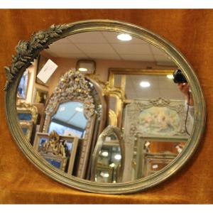 55 X 66 Cm Oval Mirror, Fine Molding With Floral Decorations "1920"