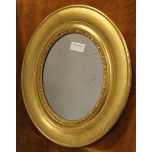 62 X 54 Cm Antique Mirror, Oval Medallion, Gold Leaf And Mercury Glass