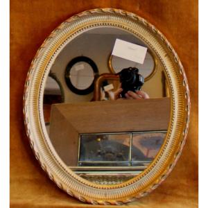 36 X 42 Cm, Antique Oval Mirror With Beaded Gold Leaf