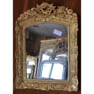 55 X 75 Cm 18th Century Mirror, Regency Period, Carved And Gilded Wood, Mercury Glass