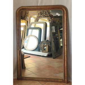 101 X 148 Cm Large Louis Philippe Pearled Mantelpiece Mirror, Original Gold Leaf