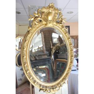 Oval Mirror Napoleon III Louis XV Style Golden 60 X 90