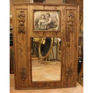 Large Country Trumeau Carved Wood 132 X 176
