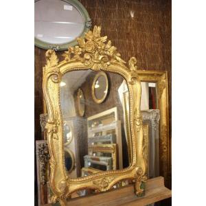 Pair Of Louis XV Style Mirrors, Carved Wood, Gold Leaf 40 X70 Cms