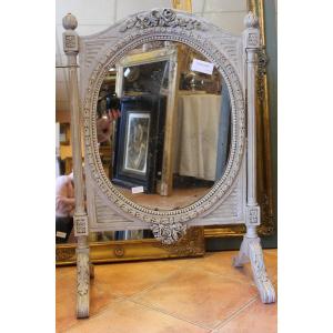 Standing Mirror Psyche Type Louis XVI Style, Patina, Mercury Ice 63 X 93 Cm