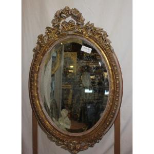 Napoleon III Oval Mirror With Gadroons, Gold And Patina 68 X 99 Cm