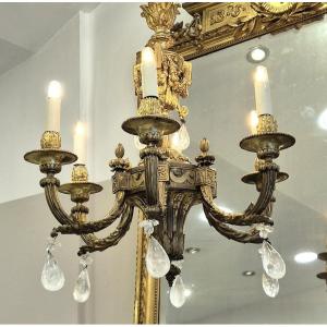 Louis XVI Bronze Chandelier Adorned With Rock Crystals 50cm By 60cm