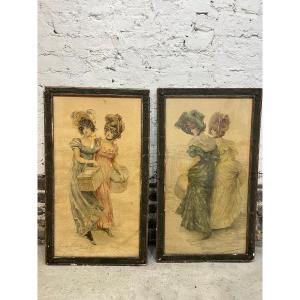 Paire De « lithographies D’élégantes » - Frédérique Vallet Bisson