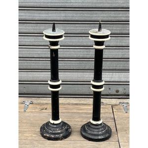 Pair Of Funeral Candlesticks Or Candle Holders