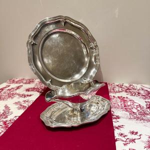 Round Platter And Sauce Boat In Silver-plated Metal