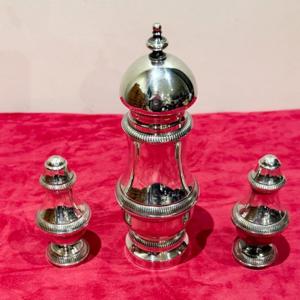 Saltcellar And Pepperpot Set, Silver-plated Metal Pepper Mill