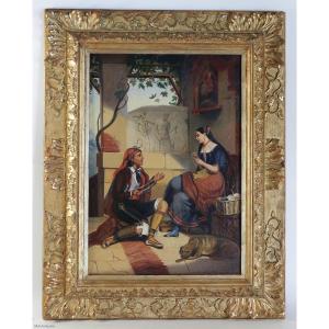 Italian School Of The Romantic Period Oil On Canvas La Fileuse Circa 1830