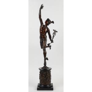 19th Century Bronze With Brown Patina - The Flying Mercury After Jean De Bologne