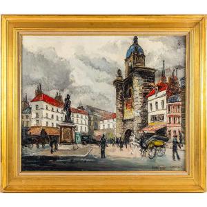 Franck Will (1900-1951) Place De La Grosse Horloge à La Rochelle Oil On Canvas Circa 1925-1930