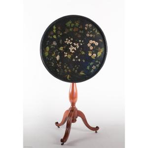 Louis XVI Period Pedestal Table With Mahogany Base And Painted Metal Top, Circa 1780