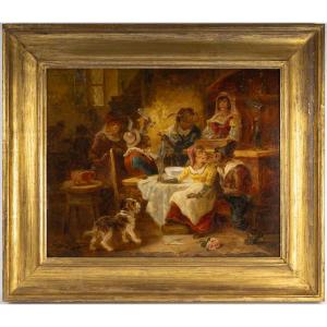 Zacharie Noterman (1820-1890) The Monkey Tavern Oil On Wood Circa 1860