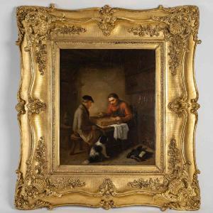 Zacharie Noterman (1820-1890) The Dice Players And The Dog Oil On Wood Circa 1842