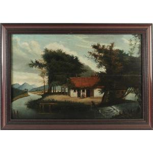 18th Century Flemish School, Oil On Wood, The House By The River