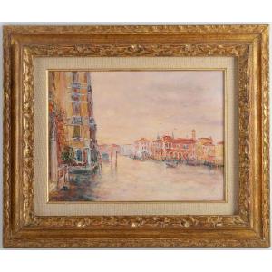 Serge Belloni (1925-2005) - Dawn Over The Pink House On The Grand Canal Oil On Panel
