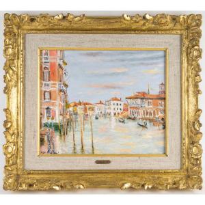 Serge Belloni (1925-2005) - The Pink House On The Grand Canal Oil On Panel Circa 1994