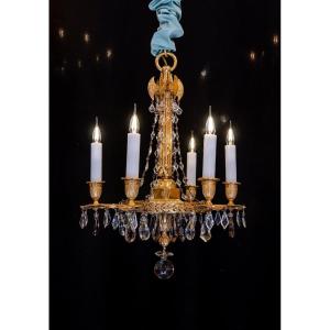 Revolutionary Attributes Chandelier In Chiseled And Gilded Bronze, 19th Century.