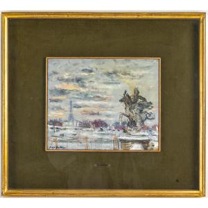 Serge Belloni (1925-2005) - Place De La Concorde Oil On Canvas Dated 1973