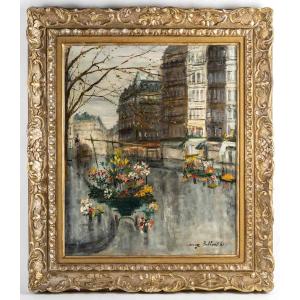 Serge Belloni (1925-2005) - The Flower Seller At Jeannette's, Oil On Canvas Circa 1961