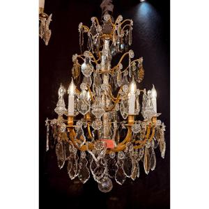 Louis XV Style Baccarat Chandelier In Gilt Bronze And Cut Crystal, Circa 1880-1890