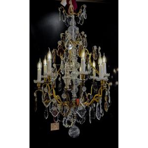 Louis XV Style Baccarat Chandelier In Gilt Bronze And Cut Crystal, Circa 1880-1890