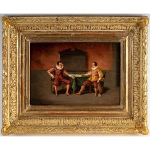 Ludger Larose (1868–1915) The One To One, Oil On Wood, 19th Century
