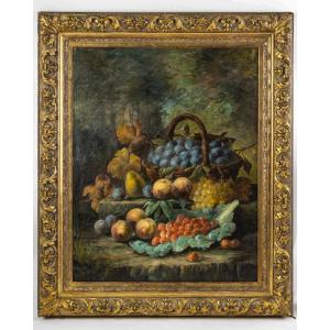 Sureau - Still Life With Fruits Oil On Canvas Late 19th Century
